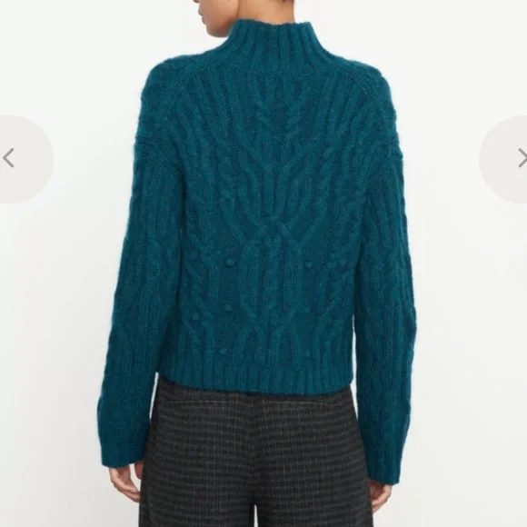 VINCE Interlaced Cable Knit Turtleneck Sweater Dark Malachite Sz M Alpaca Wool - Picture 3 of 15